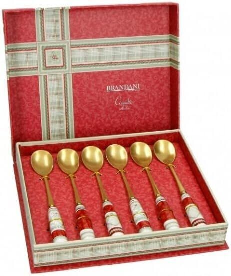 CUCCHIAINO CONNUBIO OLD GOLD SET 6 PZ INOX CON MANICO CERAMICA