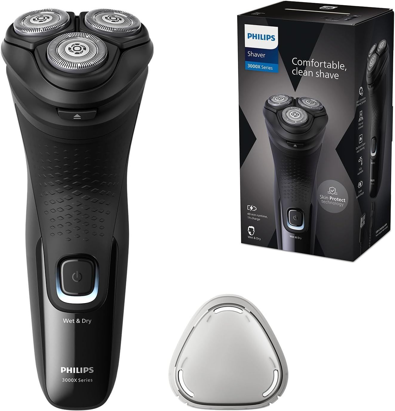 Philips rasoio elettrico serie 3000x - Rasoio elettrico Wet & Dry per uomo colore Deep Black, con tecnologia SkinProtect, rifinitore a scomparsa, rasoio ergonomico per uomo (modello X3001/00)