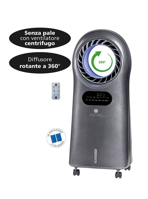 MACOM Enjoy & Relax 989 Bladeless Breeze Raffrescatore Evaporativo Senza Pale, Grigio, Portata 10 m3/Minut