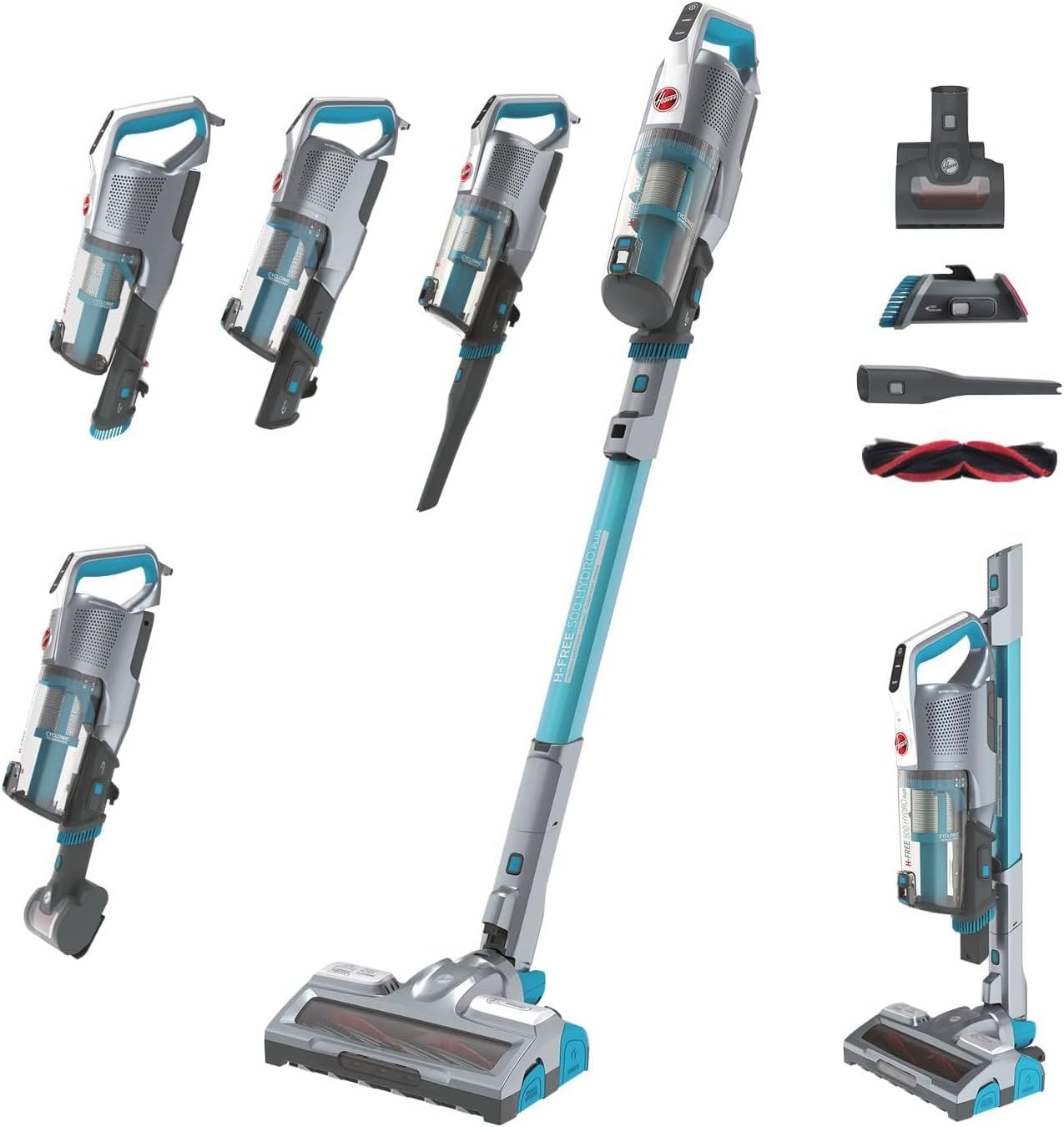 Hoover H-FREE 500 HYDRO PLUS HF522YSP 011 Aspirapolvere Senza Fili, 330W, 0,45 L, Aspira e Lava, Mini Turbo Spazzola, Autonomia 45 Min, Compatta, Blu