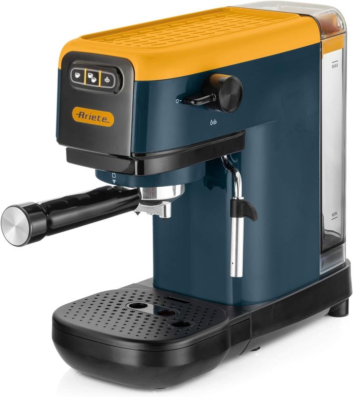 Ariete 1399 Macchina da caffè espresso Mango Yellow, Per polvere e cialde ESE, 1300 W, Capacità 1,1L, 15 bar di pressione, Filtro 1, 2 tazze e cialda ESE, Cappuccino, Giallo