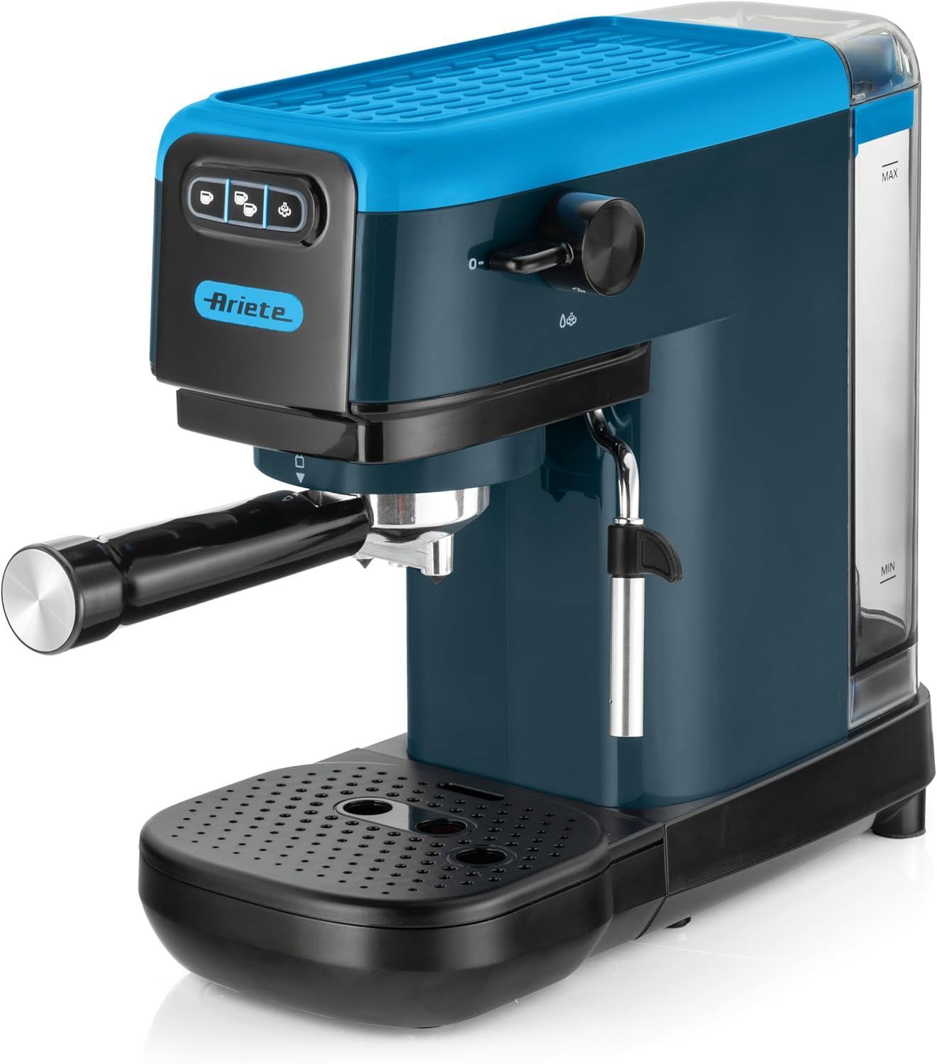Ariete 1399 Macchina da caffè espresso Sky Blue, Per polvere e cialde ESE, 1300 W, Capacità 1,1L, 15 bar di pressione, Filtro 1, 2 tazze e cialda ESE, Cappuccino, Blu