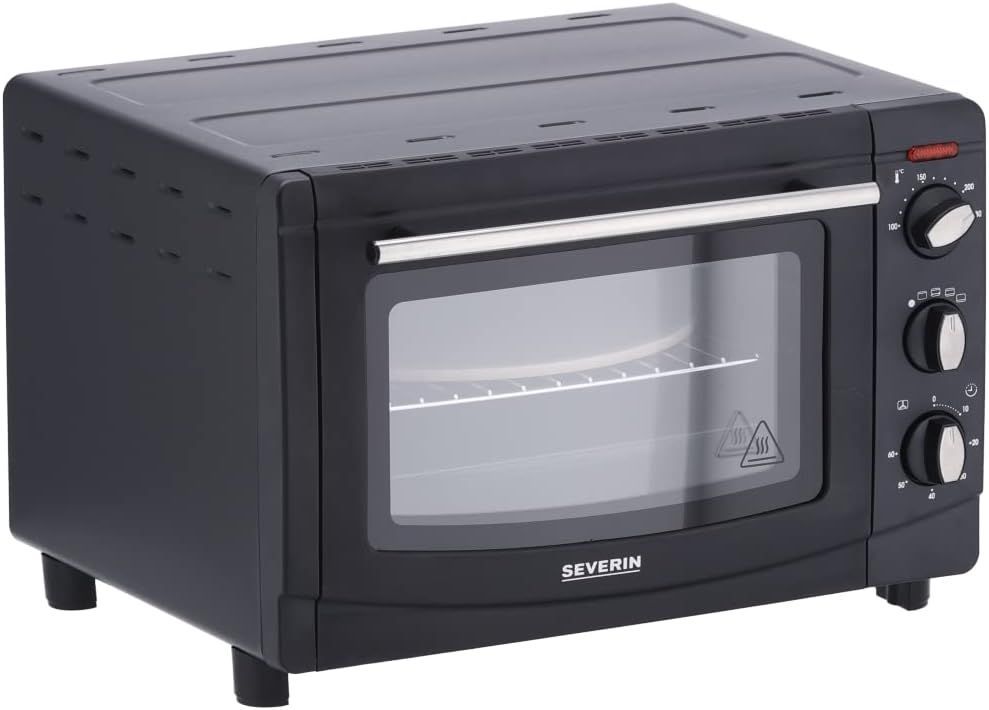 SEVERIN TO 2068 Forno Elettrico 20 L da 1500W con 4 modalità di cottura, Forno elettrico ventilato con timer da 60 minuti, luce e temperatura fino a 230° e spiedo girarrosto, Nero