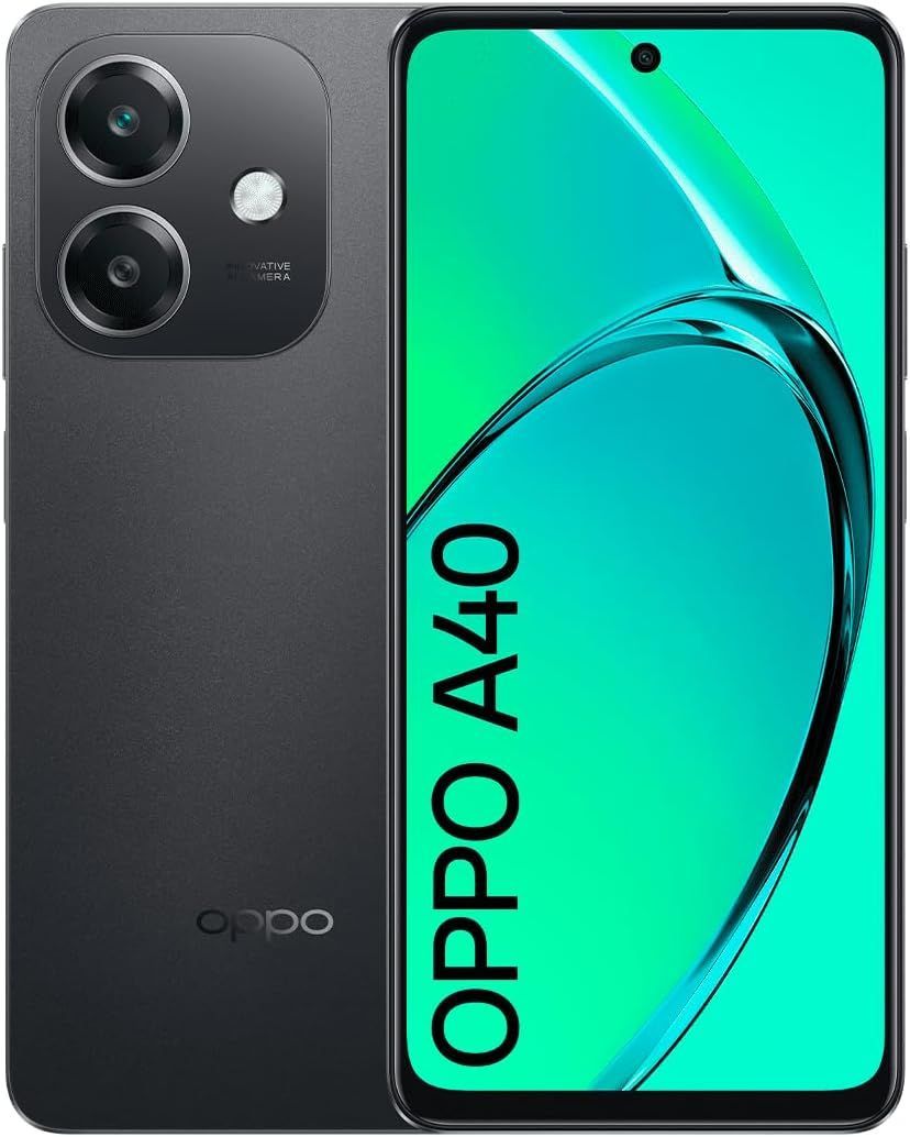 OPPO A40 – Smartphone sbloccato, 8 GB(4 GB+4 GB) 128 GB, Schermo HD+ LCD 6.7", Fotocamera 50+2+8 MP, Android, Batteria 5100 mAh, Ricarica Rapida 45 W - Nero
