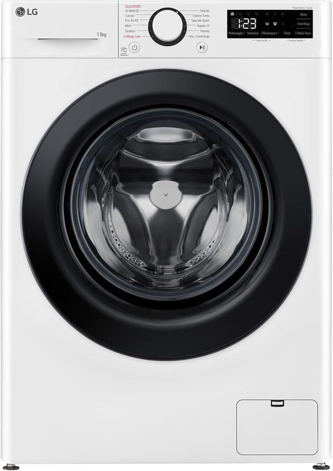 LG AI DD F4R3013NSWB Lavatrice a Carica Frontale 13kg Serie R3, Classe A-20%, 1400 giri, AIWash, Lavaggio a vapore, Motore Direct Drive, Cestello a bolle, Smart Diagnosis, Libera installazione, Bianca