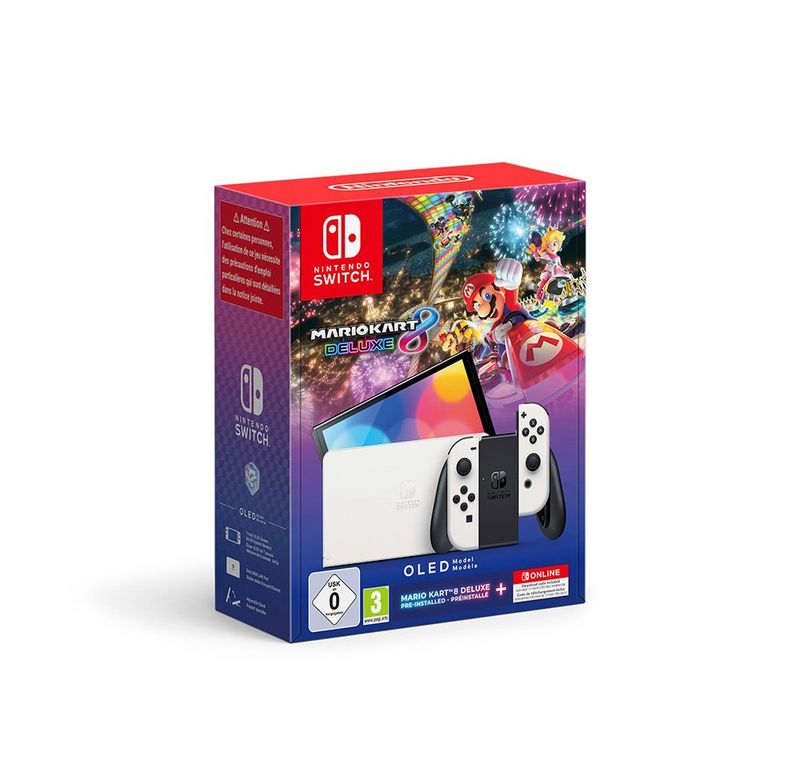 Nintendo Switch OLED + videogioco Mario Kart 8 Deluxe preinstallato, 64 GB Touch screen Wi-Fi Nero, Bianco