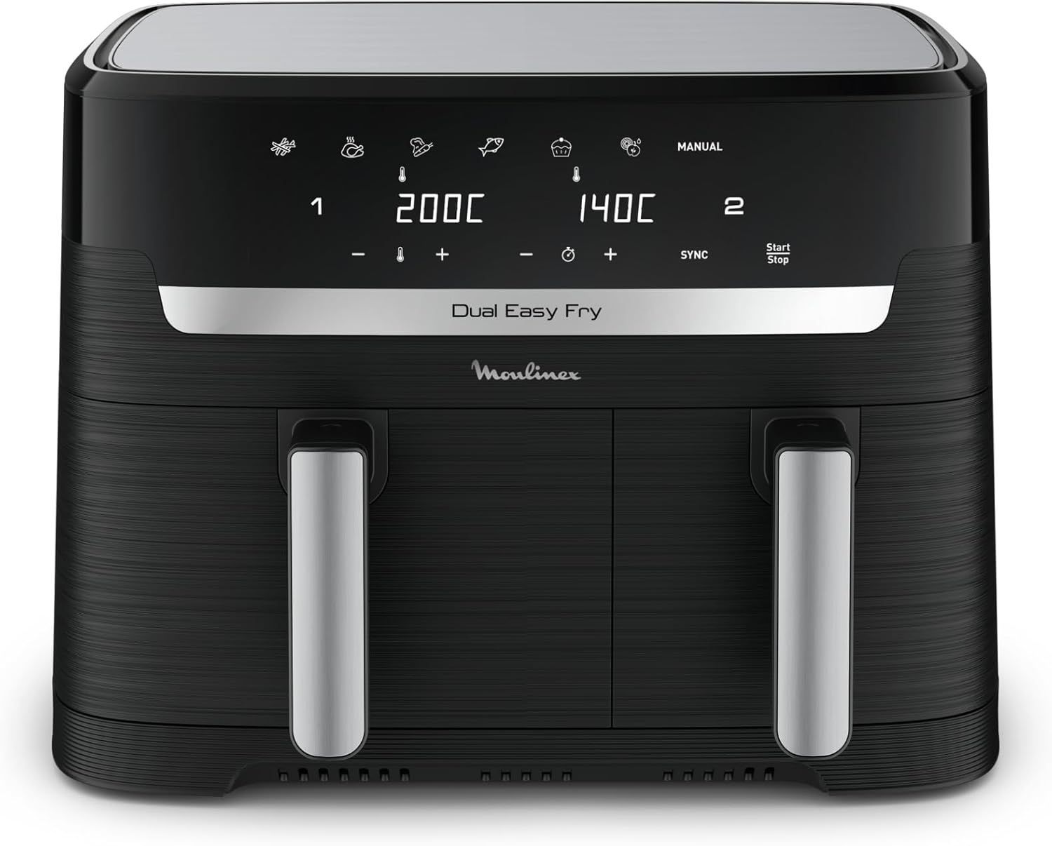 Moulinex Dual Easy Fry, Friggitrice ad Aria con Doppio Cestello XL, 8.3 Litri, Capacità fino a 6-8 Persone, 7 Programmi di Cottura, App con Ricette, Lavabile in Lavastoviglie, EZ9018