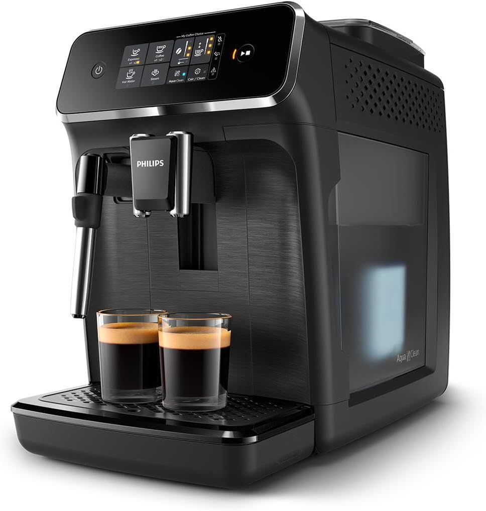 PHILIPS 2200 Series Macchina da Caffè Automatica - Montalatte Classico, Display Touch Intuitivo, Nero Opaco (EP2220/10) [Classe di efficienza energetica A]