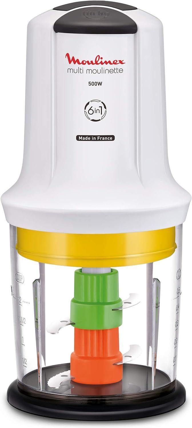Moulinex Multi Moulinette 6-in-1, Tritatutto Elettrico, Trita, Frulla, Macina, Accessorio Salse 500 W, 0.5 Litri, 2 velocità, Bianco, AT7231