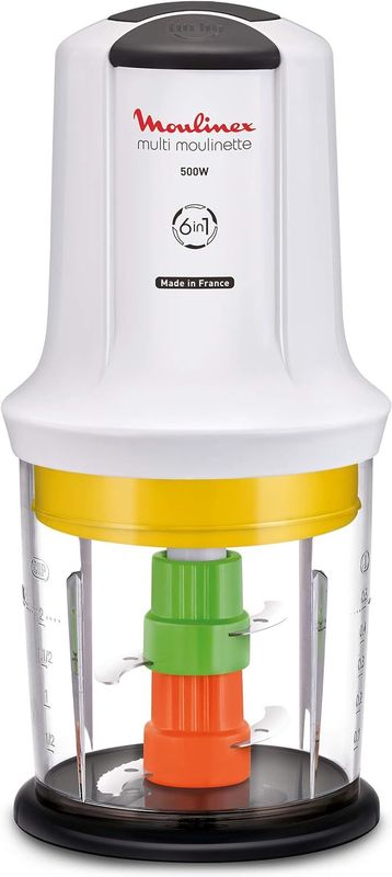 Moulinex Multi Moulinette 6-in-1, Tritatutto Elettrico, Trita, Frulla, Macina, Accessorio Salse 500 W, 0.5 Litri, 2 velocità, Bianco, AT7231