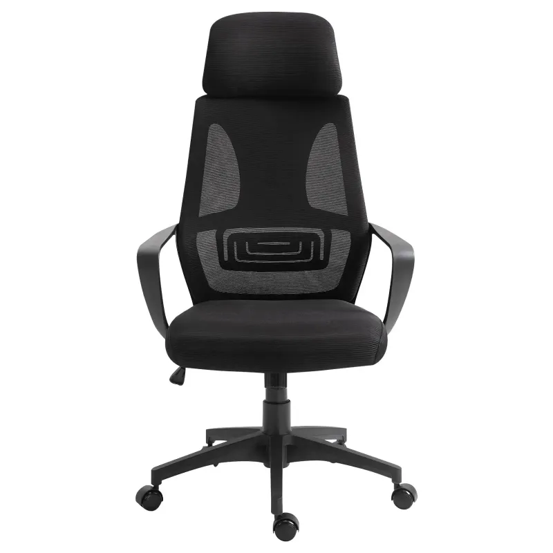 Vinsetto Sedia da Ufficio Reclinabile con Poggiatesta e Supporto Lombare, in Poliestere, 64x55x116-126 cm, Nero