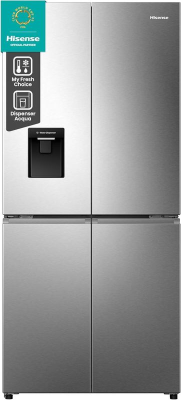 Hisense RQ5P470SMIE, Frigorifero Americano Quattro Porte, Classe E, Inox, Total No Frost, WiFi, Metal Cooling, Zona Convertibile, Display LED, Dispenser Acqua, Motore Inverter [Classe di efficienza en Hisense RQ5P470SMIE, Frigorifero Americano Quattro Porte, Classe E, Inox, Total No Frost, WiFi, Metal Cooling, Zona Convertibile, Display LED, Dispenser Acqua, Motore Inverter [Classe di efficienza en