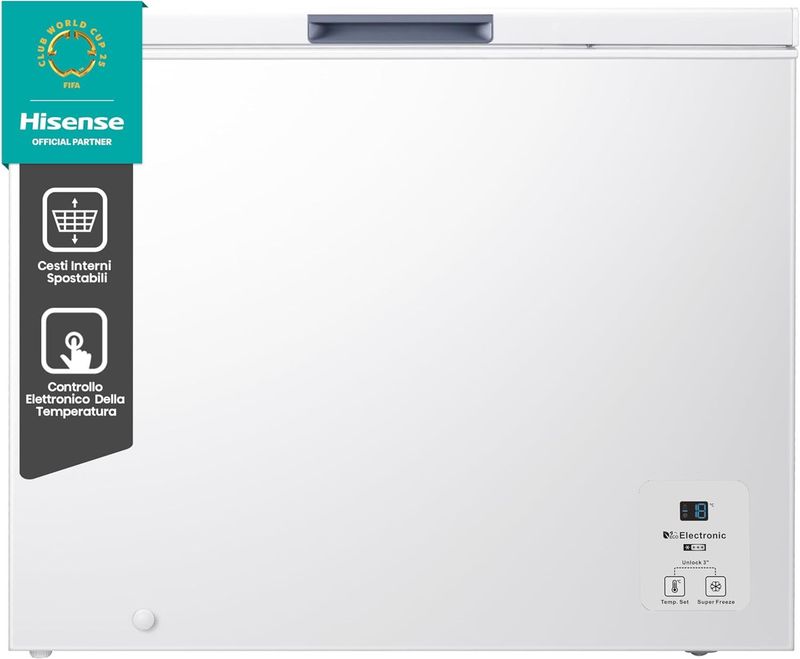 Hisense FC321D4AWLE Congelatore a Pozzo 248 L di capacità, Silenzioso 40 dB, Bianco, LxPxA 96,3x 63 x 84,7 cm [Classe di efficienza energetica E]