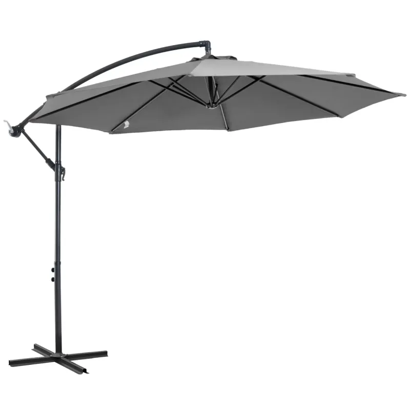 Outsunny Ombrellone da Esterni 3x2.5 m Decentrato con Manovella, Struttura in Acciaio e Poliestere Anti-UV, Grigio