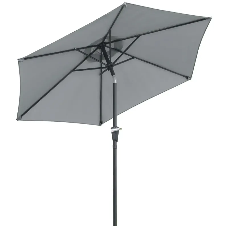 Outsunny Ombrellone da Giardino Inclinabile 2.3x2m con Apertura a Manovella e 6 Stecche, Grigio