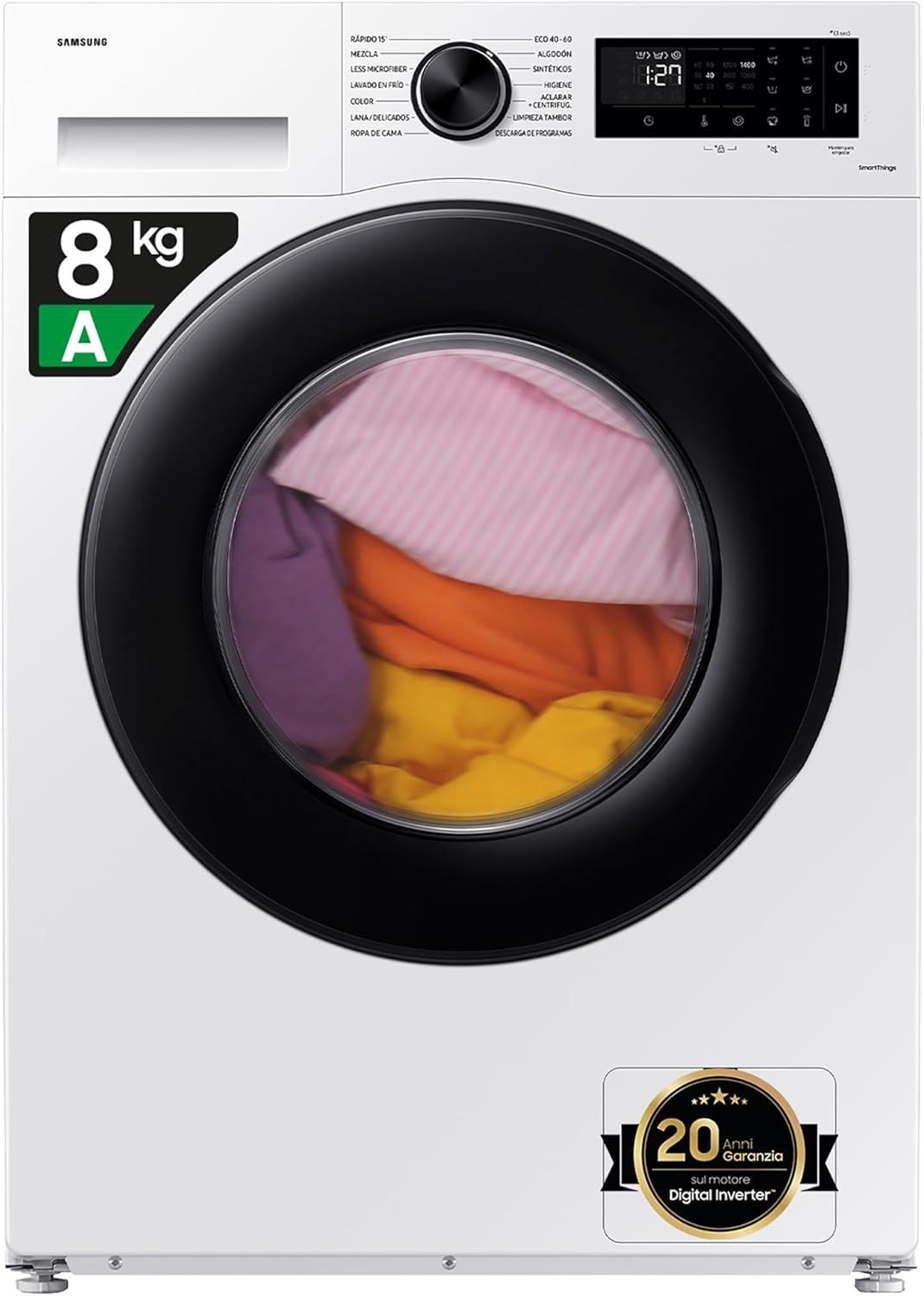 Samsung Lavatrice Crystal Clean WW80CGC04DAEET Libera installazione, 8 Kg, Wifi, Ecobubble, Vapore, Carica Frontale, 60l x 85h x 60p cm [Classe di efficienza energetica A]