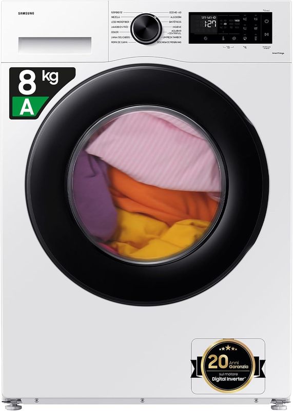 Samsung Lavatrice Crystal Clean WW80CGC04DAEET Libera installazione, 8 Kg, Wifi, Ecobubble, Vapore, Carica Frontale, 60l x 85h x 60p cm [Classe di efficienza energetica A]