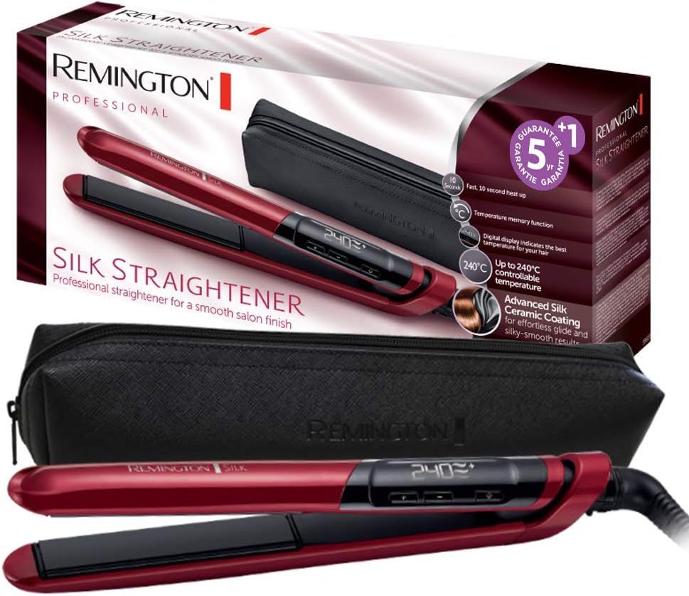 Remington Piastra per Capelli Silk - Rivestimento Ceramico a Doppio strato con Proteine ​​della Seta per capelli Lisci e Lucenti - Display LCD, 150-235°C, max 30 secondi 240°C, Piastra Capelli S9600