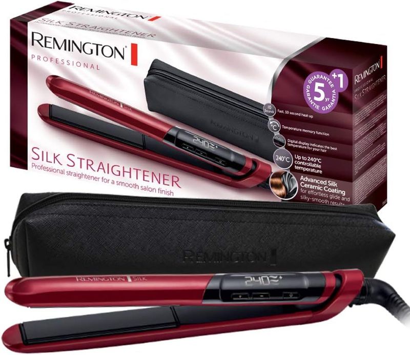 Remington Piastra per Capelli Silk - Rivestimento Ceramico a Doppio strato con Proteine ​​della Seta per capelli Lisci e Lucenti - Display LCD, 150-235°C, max 30 secondi 240°C, Piastra Capelli S9600