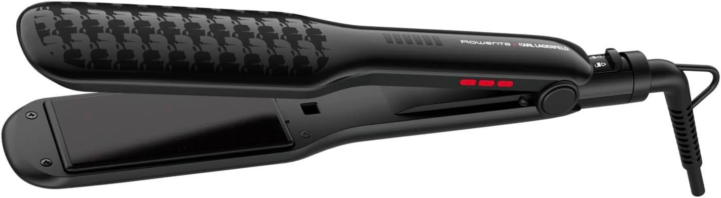 Rowenta x KARL LAGERFELD Extra Liss Piastra per Capelli, Superficie Larga, 6 Temperature, Riscaldamento Rapido, Rivestimento in Cheratina, Nero, SF411L