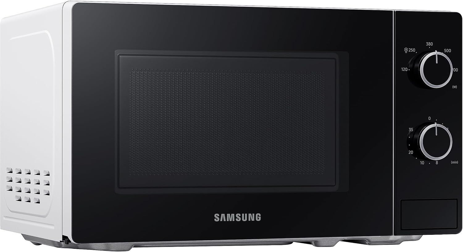 Samsung Microonde Solo, 700 W, camera di cottura epossidica da 20 l, 5 livelli di potenza, sbrinamento, bianco/nero, MS20A3010AH/EG
