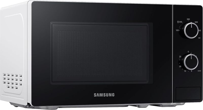 Samsung Microonde Solo, 700 W, camera di cottura epossidica da 20 l, 5 livelli di potenza, sbrinamento, bianco/nero, MS20A3010AH/EG