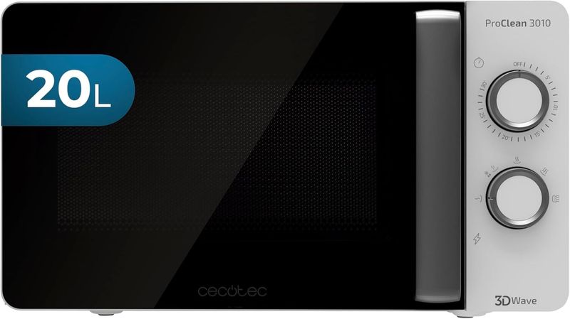 Cecotec Forno a Microonde ProClean 3010 da 20 Litri, 700 W, rivestimento Ready2Clean, tecnologia 3DWave, modalità scongelamento, 6 livelli di potenza, timer 30 minuti Cecotec Forno a Microonde ProClean 3010 da 20 Litri, 700 W, rivestimento Ready2Clean, tecnologia 3DWave, modalità scongelamento, 6 livelli di potenza, timer 30 minuti