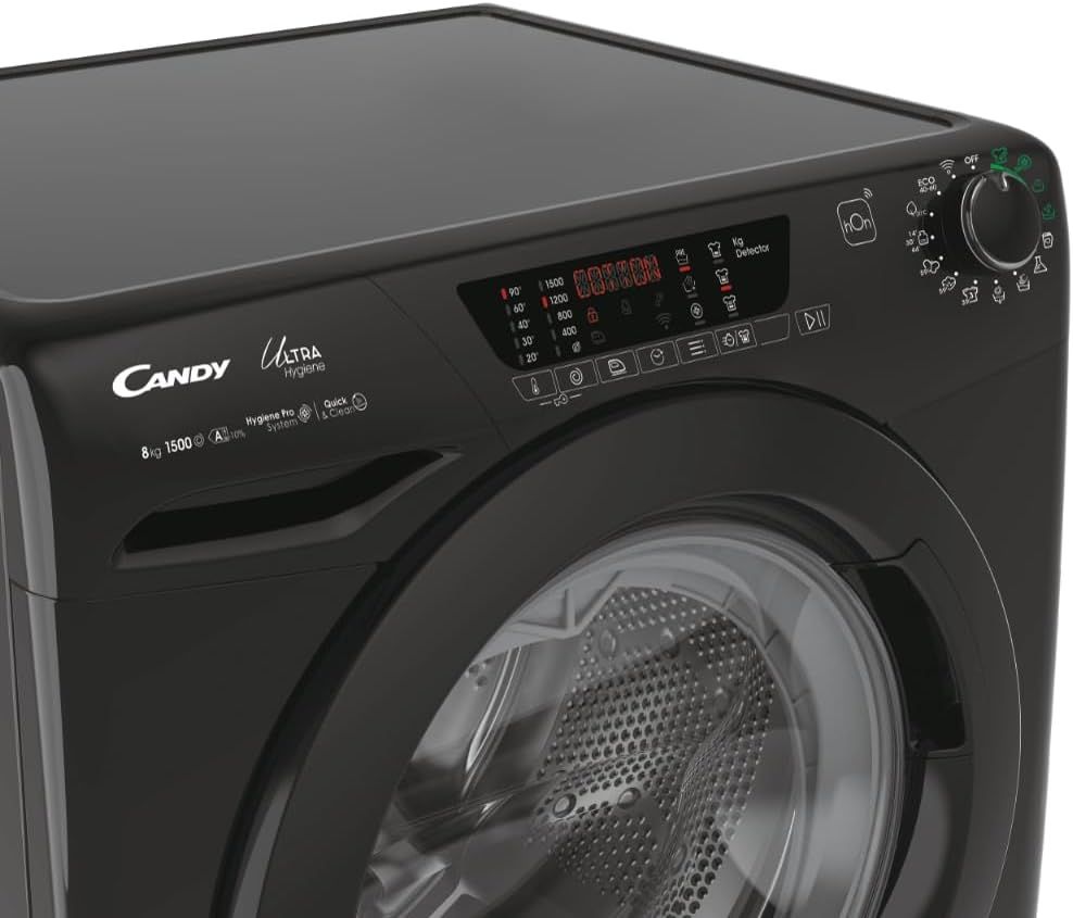Candy HE1584TWMBB6-S Ultra Hygiene Lavatrice 8 Kg Classe A-10% Profondita' 53 cm Centrifuga 1500 giri Motore Inverter colore Nero [Classe di efficienza energetica A]