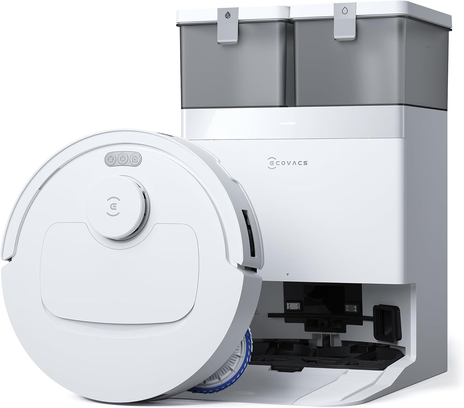 ECOVACS DEEBOT T30C OMNI Robot Aspirapolvere e Lavapavimenti, 20.000 Pa, ZeroTangle 3.0, TruEdge 2.0, TrueMapping 2.0, Lavaggio dei panni con acqua calda a 75°C, Stazione OMNI All-in-One, Bianco