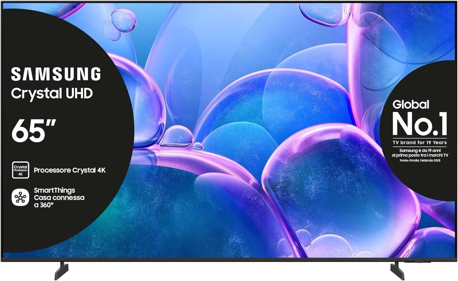 Samsung Smart TV 65'' UE65U7000FUXZT Crystal UHD 4K, Crystal 4K Processor, HDR, Smart Experience, OTS Lite & Adaptive Sound, Metal Stream Design, 2025 [Classe di efficienza energetica G]