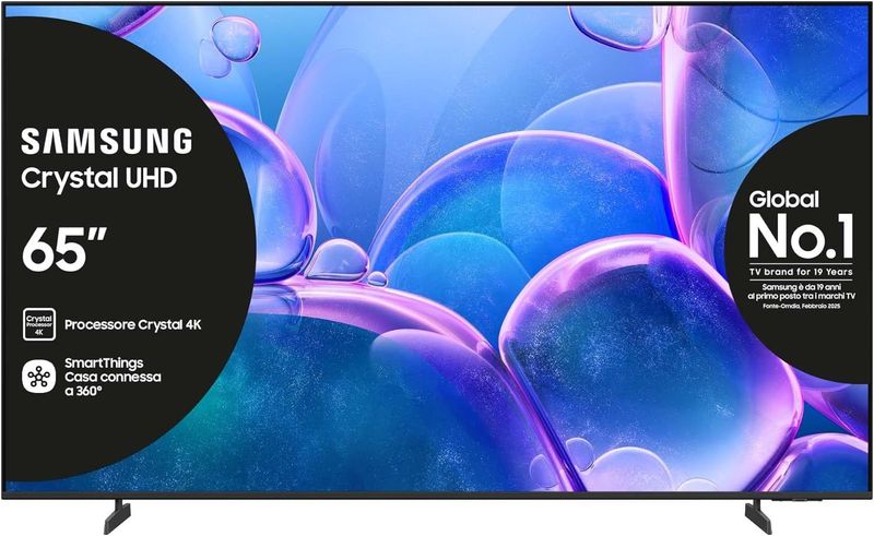 Samsung Smart TV 65'' UE65U7000FUXZT Crystal UHD 4K, Crystal 4K Processor, HDR, Smart Experience, OTS Lite & Adaptive Sound, Metal Stream Design, 2025 [Classe di efficienza energetica G]