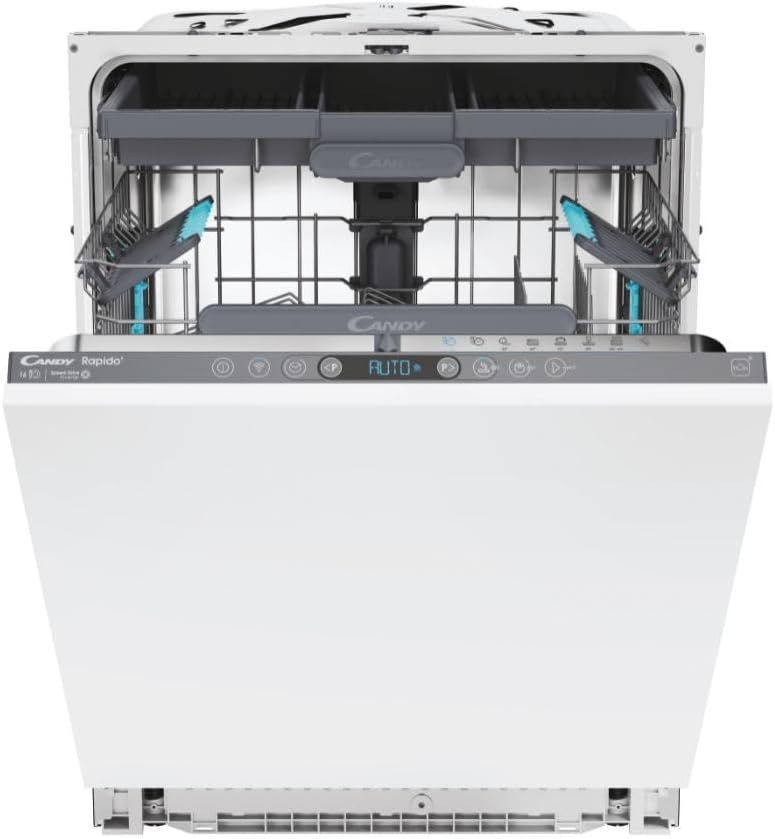 Candy Rapido' Lavastoviglie da Incasso 60 cm, 16 Coperti, 8 Programmi, Classe E, Connessione Wi-Fi + BLE, Controllo da App hOn, Partenza Ritardata, Silenziosa, 55,5 x 59,7 x 81,8cm, Bianca - CI 6E7F1A