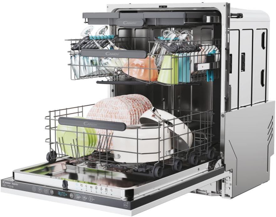Candy Rapido' Lavastoviglie da Incasso 60 cm, 16 Coperti, 8 Programmi, Classe E, Connessione Wi-Fi + BLE, Controllo da App hOn, Partenza Ritardata, Silenziosa, 55,5 x 59,7 x 81,8cm, Bianca - CI 6E7F1A