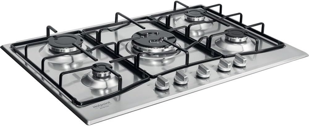 HOTPOINT ARISTON PCN 752 T/IX/HAR - Piano Cottura 5 Fuochi Gas da Incasso, Griglie Intercambiabili Smaltate, Controlli Frontali, Fornelli a Gas in Acciaio Inox - Elettrodomestici Cucina 75Lx3.3Hx51P [