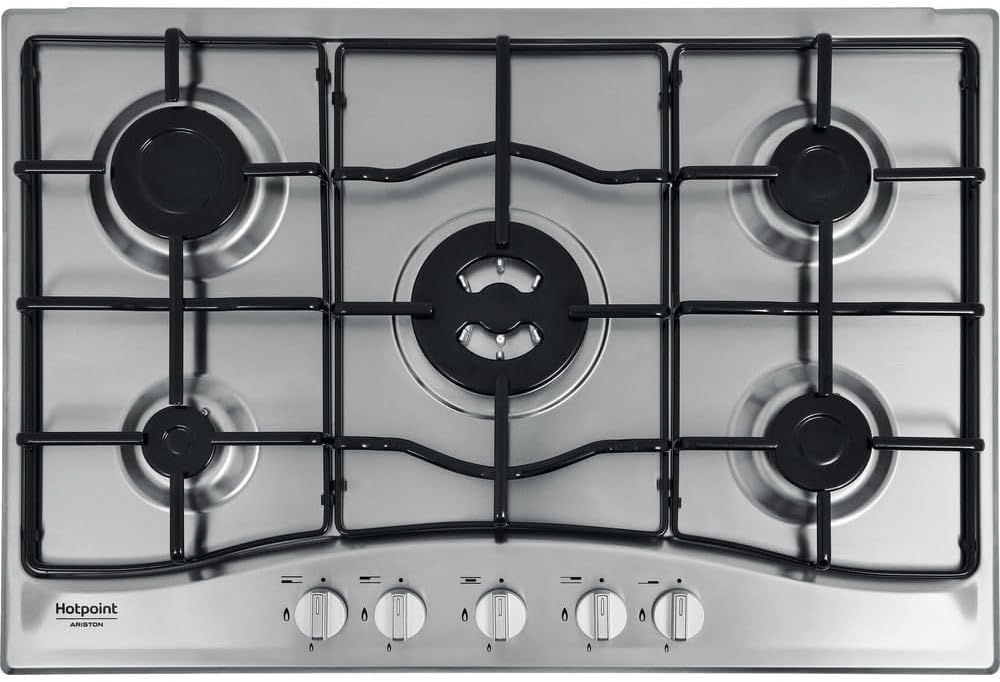 HOTPOINT ARISTON PCN 752 T/IX/HAR - Piano Cottura 5 Fuochi Gas da Incasso, Griglie Intercambiabili Smaltate, Controlli Frontali, Fornelli a Gas in Acciaio Inox - Elettrodomestici Cucina 75Lx3.3Hx51P [
