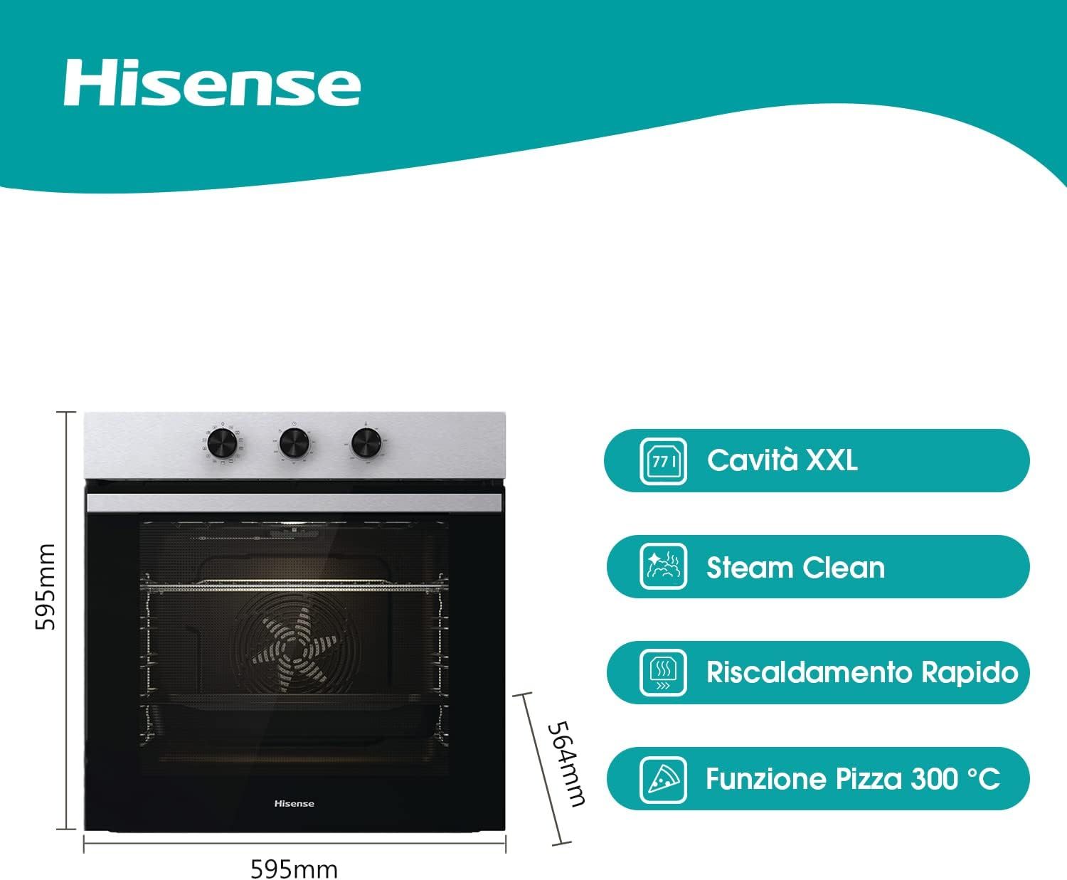 HISENSE BI62111AXTC FORNO INCASSO, dimensioni: L 59,5 cm - A 59,5 cm - P 56,4 cm, Acciaio inox, classe A