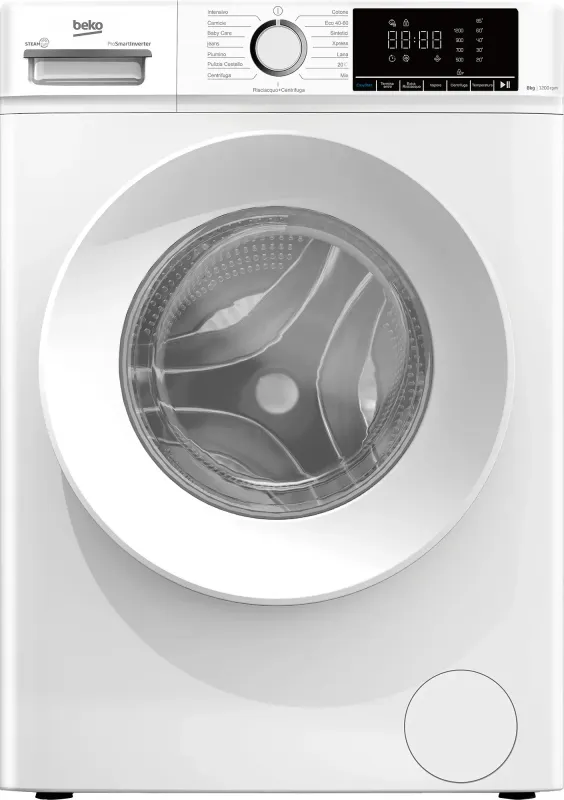 Beko Lavatrice 8 Kg Classe A Profondità 52 cm Centrifuga 1200 giri Inverter Vapore SteamCure colore Bianco - BMX8126DW