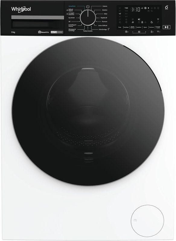 Whirlpool WPM 97W ADS IT – Lavatrice 9 Kg, Carica Frontale, Libera Installazione, 1400 Giri/min, Classe A-10%, 6° SENSO, HomeWhiz, AutoDose, Vapore, 60 x 58 x 84,5 cm [Classe di efficienza energetica