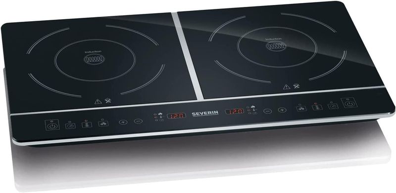 SEVERIN DK 1031 Doppia piastra a induzione 3400W con piano in ceramica, temperatura regolabile e timer, Piano cottura induzione touch a 2 piastre con 10 livelli di potenza, Nero