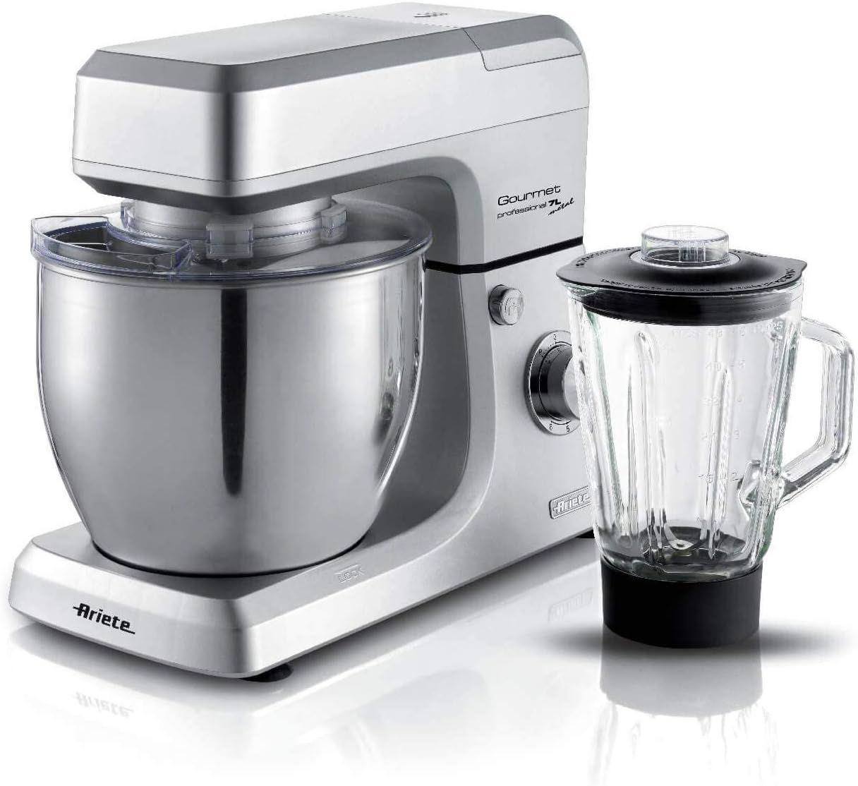 Ariete 1598 Gourmet Professional 7L Metal - Impastatrice Planetaria con Frullatore - Ciotola in Acciaio Inox - 7 L - Caraffa in vetro - 1200 Watt - 6 velocità [Classe di efficienza energetica A+]