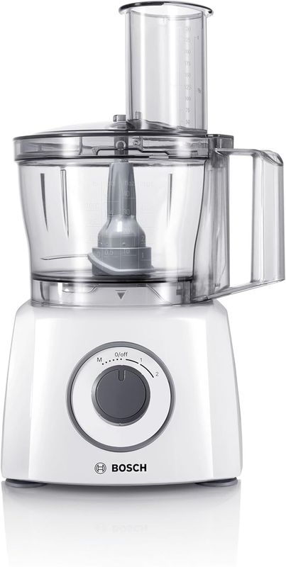 Bosch Robot da Cucina Compatto MultiTalent 3 MCM3200W, Oltre 30 Funzioni, 800W, Ciotola da 2,3 L, Accessorio Frullatore Incluso, Tanti Accessori per Tagliare, Grattugiare, Impastare, Tritare, Bianco