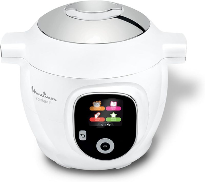 Moulinex Cookeo+ Multicooker intelligente ad alta pressione, 6 l, 80 ricette integrate, senza sorveglianza, schermo intuitivo, guida alla cottura passo-passo, applicazione dedicata, bianco CE854110