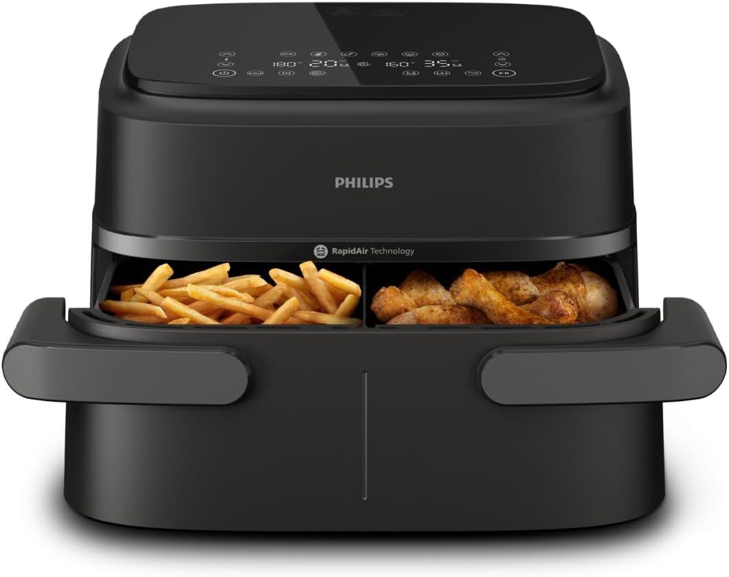 Philips Airfryer Serie 1000, Friggitrice ad aria con singolo/doppio cestello flexi da 7.1L e separatore, doppia resistenza e termostasti separati, RapidAir, 10 modalità, compatto, HomeID (NA154/00) Philips Airfryer Serie 1000, Friggitrice ad aria con singolo/doppio cestello flexi da 7.1L e separatore, doppia resistenza e termostasti separati, RapidAir, 10 modalità, compatto, HomeID (NA154/00)