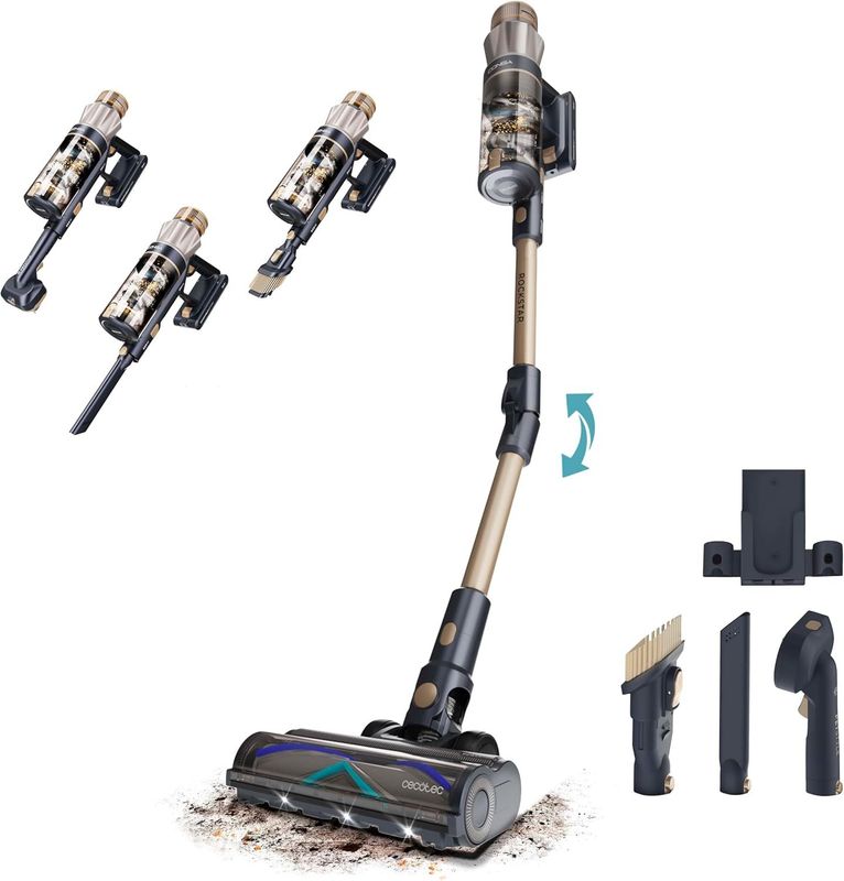 Cecotec Scopa Elettrica senza Fili Conga Rockstar RS90 Pet Flex. 600W, Potenza Aspirazione 160AW, 40kPa, Modalità Auto, Spazzola Animali, Tubo Flessibile, Pulisce fino 140m2, Modalità Eco