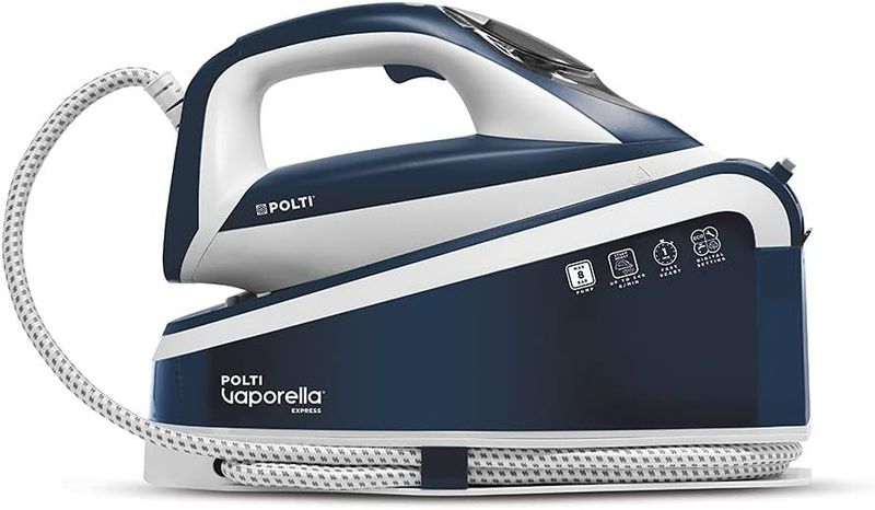 Polti Vaporella Express VE30.10, Ferro da Stiro Generatore di Vapore, Pressione Pompa fino a 8 Bar, Potenza 2200 W, Funzione Eco, Tecnologia One Temperature, Digital Setting, Blu e Bianco