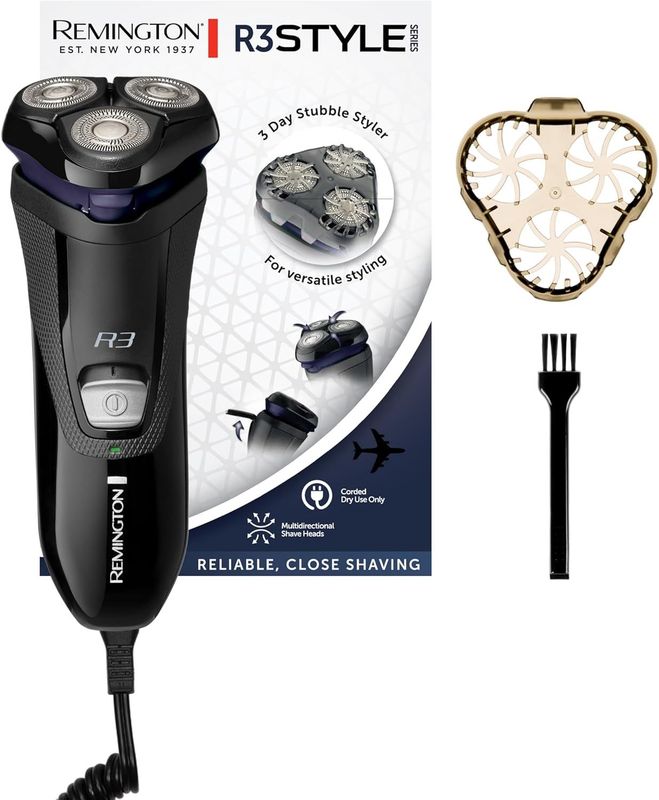 Remington Rasoio Elettrico Barba R3 Style Series Rotary Shaver, Rasoio Elettrico a Testine Rotanti, Lame Flessibioli a Doppia Traccia, Styler per Barba, R3002