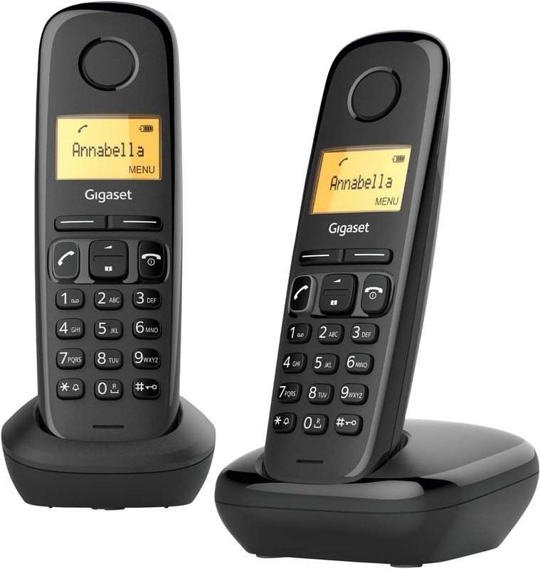 Gigaset A170 Duo - Due Telefoni Portatili, Display Illuminato - Facile da Usare - Installazione Facile, Chiamate Interne, Trasferimento di Chiamata, Nero [Versione Italiana]