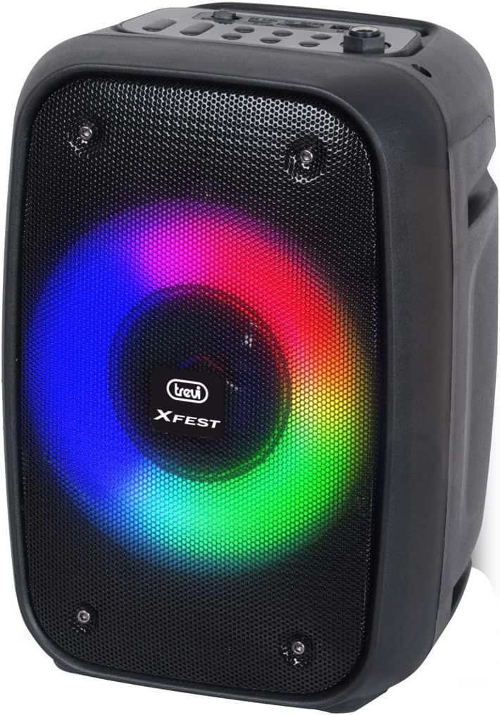 Trevi XFest XF 150 Speaker Portatile 15W, Altoparlante con Audio Wireless, USB e Micro SD, Funzione TWS, Luci LED Discolight, Karaoke Party Speaker con Batteria Integrata Ricaricabile Type-C Trevi XFest XF 150 Speaker Portatile 15W, Altoparlante con Audio Wireless, USB e Micro SD, Funzione TWS, Luci LED Discolight, Karaoke Party Speaker con Batteria Integrata Ricaricabile Type-C