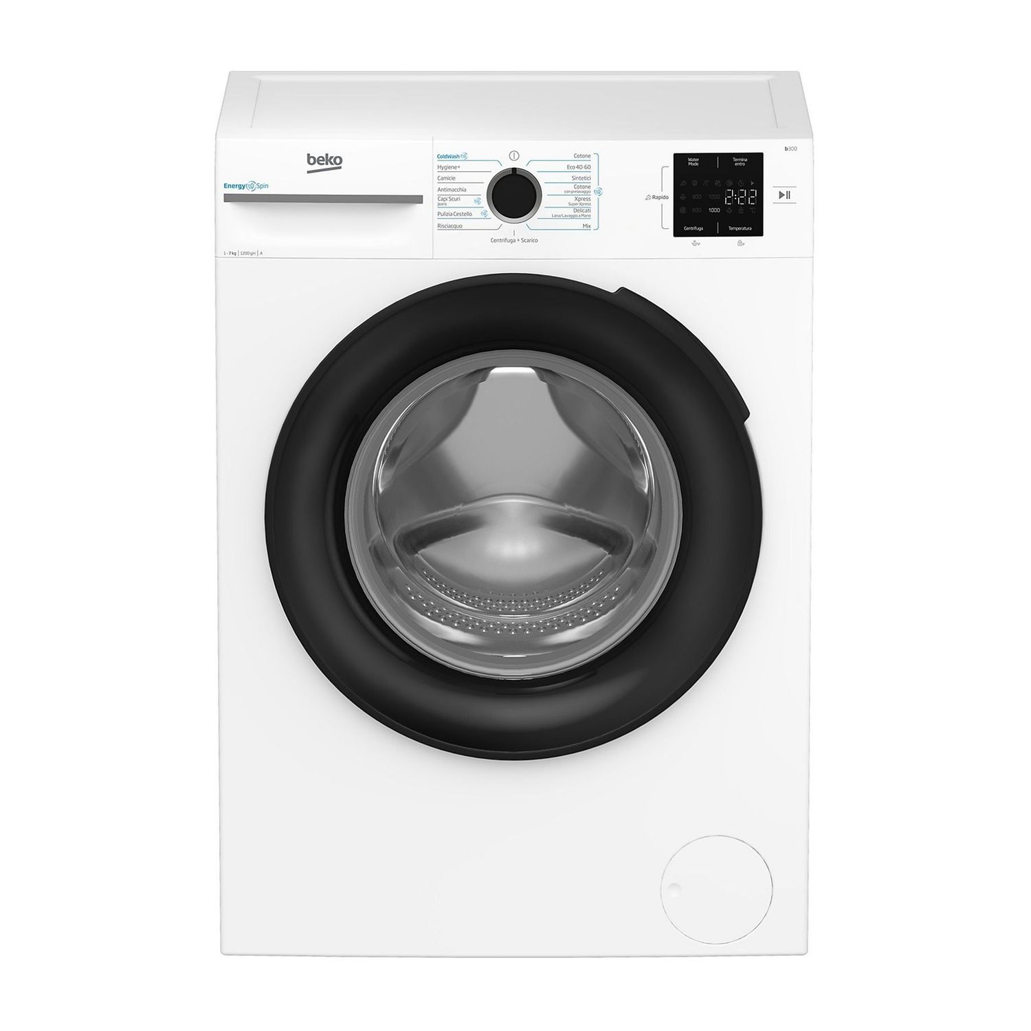 Beko BMX7126DB 7kg classe A bianco, inverter 1200 giri, display XL, oblò nero Classe A
