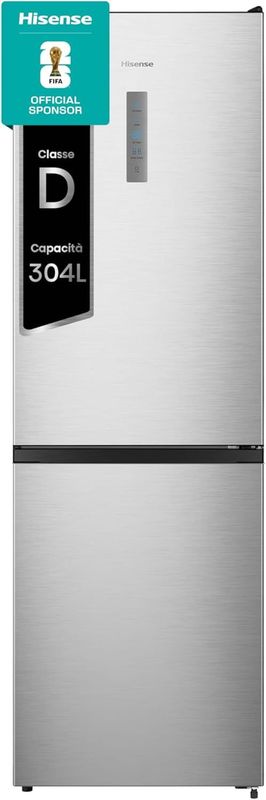 Hisense RB390N4CCD1 Frigorifero Combinato Total No Frost, Inox, 1.86x60cm, Classe D, 304L [Classe di efficienza energetica D]